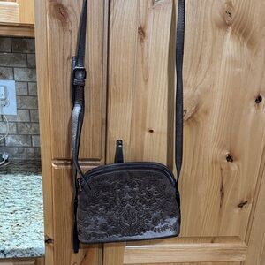 Embroidered Brown Crossbody Bag with Adjustable Strap